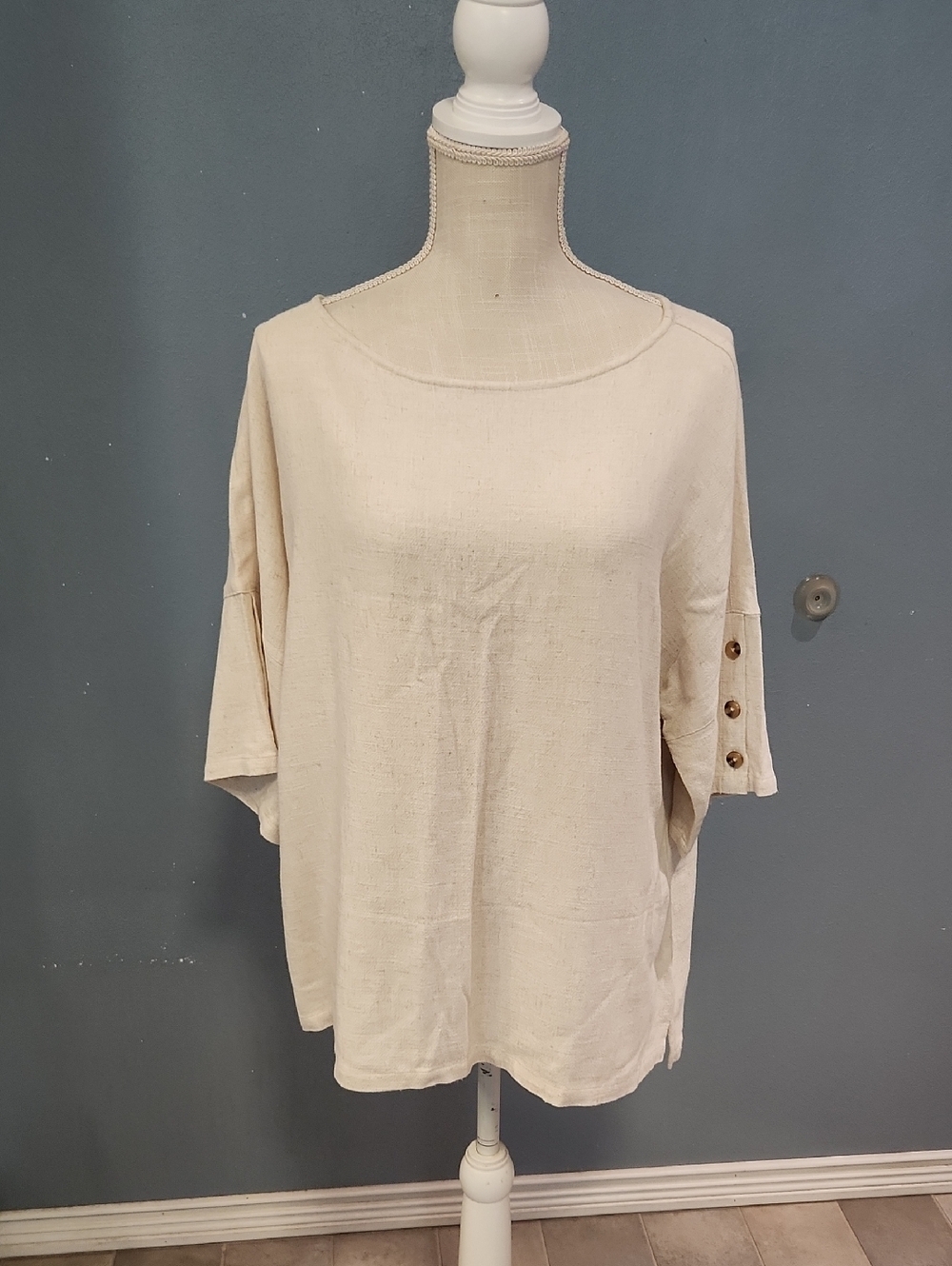 Chico's Linen Blend Lagenlook Scoopneck Flowy Tunic Top Resortwear Summer
